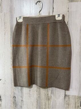 Saks Fifth Avenue Taupe Pencil Skirt with Rust Windowpane